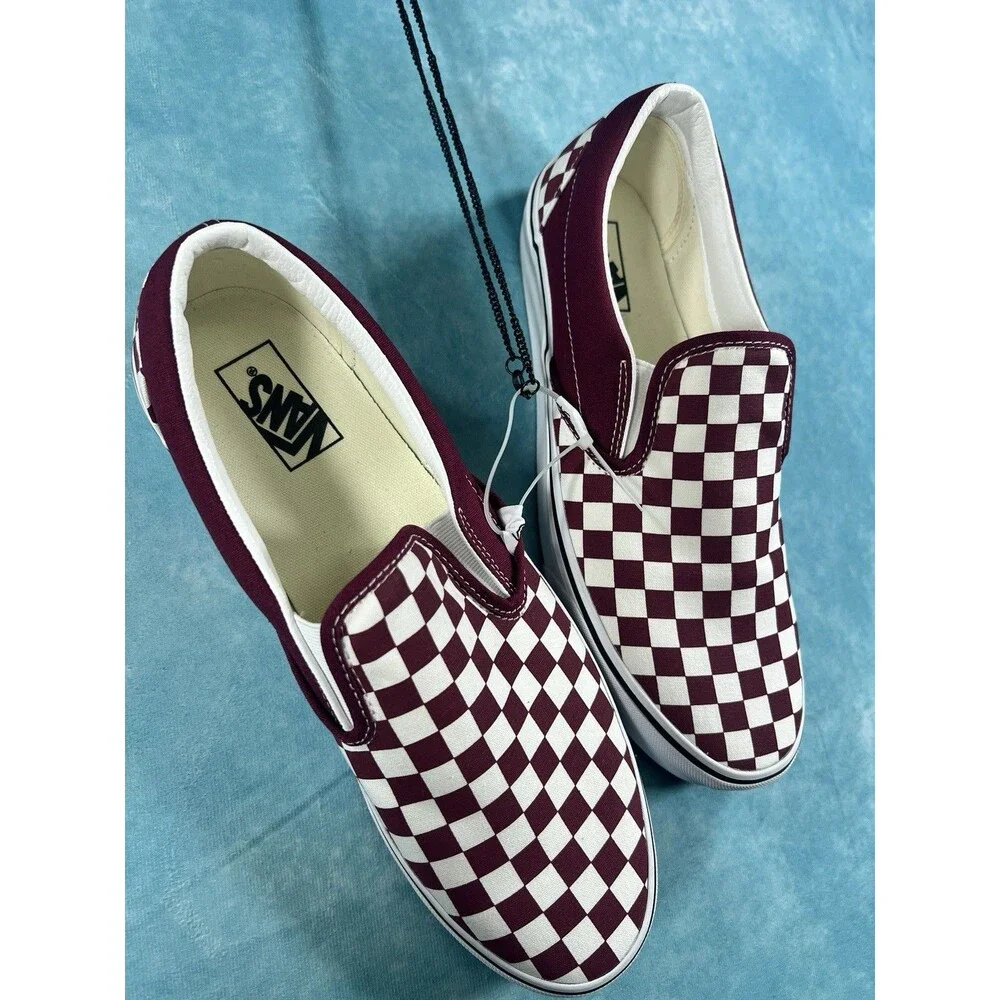 VANS Classic Slip-On Checkerboard Canvas Burgundy/White Men's US 11.5
